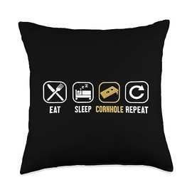 Set Cornhole Bags Game Bards Accessories Kit Gifts Eat Sleep Repeat Boards Bean Bag Game Cornhole Throw Pillow, 18x18, Multicolor