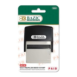 BAZIC - Sello de goma autoentintable (tinta roja), tamaño de impresión del sello 1.4 x 0.4 pulgadas, ideal para oficina, envío, recepción, contabilida
