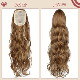 FELENDY Ponytail Extension Drawstring 22" Long Wavy Wrap Around Pony Tails Body Wave Curly Clip in Hair Pieces for Women