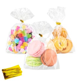 100 PCS Cellophane Treat Bags, Cidenbio 4x6 In Clear Cellophane Gift Bags with Twist Ties Plastic Goodie Bag for Party Favor Cookie Candy Popcorn Bakery Chocolate Gift Wrapping