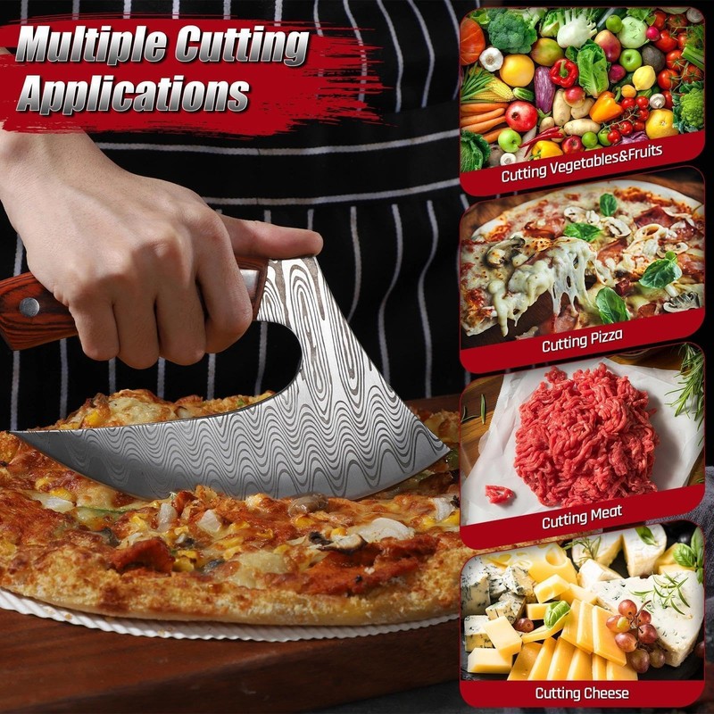 ROCOCO Pizza Cutter Ulu Knife – Full Tang Mezzaluna Rocker