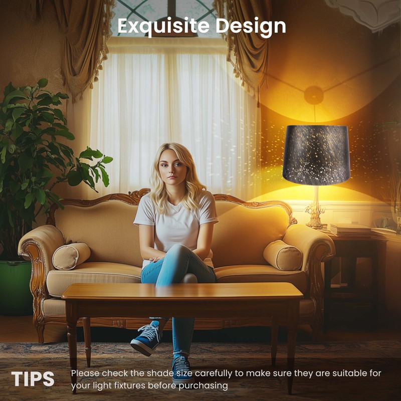 Metal Etching Starlight Lampshade, Medium Drum Lampshades for Table and