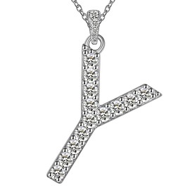 Jewmon Initial Necklace 925 Sterling Silver Cubic Zirconia Alphabet 26 A-Z Letter Necklaces for Women Girls, Sterling Silver, Diamond