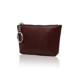 AfitLulu Coin Purse Keychain, PU Leather Coin Purse Pouch with Keyring & Zipper, Change Purse for Women Men (Reddish Brown)