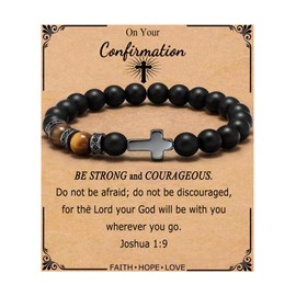 QWNHONEY Confirmation Gifts Cross Bracelet for Men Father's Day Birthday Anniversary Christmas Christian Religous Black Tiger Eyes Beads Inspirational Bracelet Gift On Your Confimation