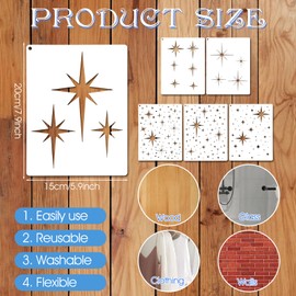 Large Star Stencil for Painting, Resuable Twinkle Star Stencils, Sparkle Stars Template Wall Drawing Stencils for Painting on Wood Craft Canvas Fabric Home Decoration (8 * 6inch