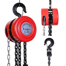 AAIN Hand Chain Hoist, 1 Ton (2200 lbs) Capacity, 10 Feet with 2 Heavy-Duty Hooks. Manual Hand Lift Steel Chain Block Hoist for Lifting Goods in Transport and Workshop - Red.