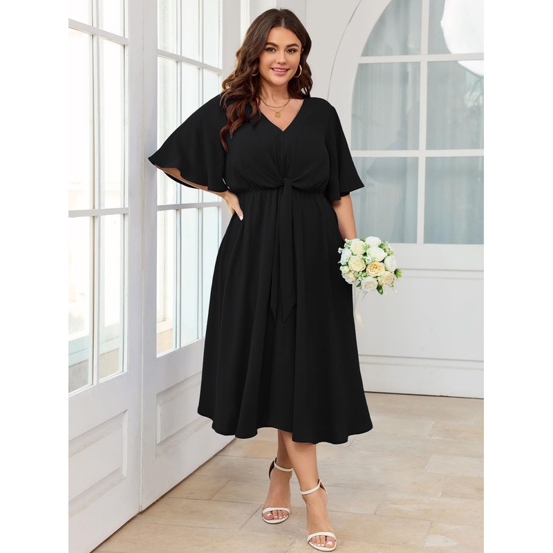 SCOMCHIC Women Plus Size Midi Dresses Wedding Guest Short Sleeve