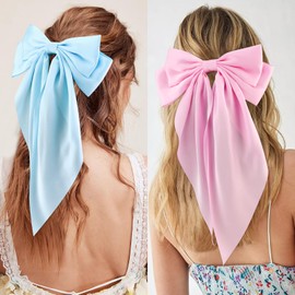 VELSCRUN VELSCRUN Women & Girls 4-Piece Silky & Satin Hair Bows - Black, White, Pink, Blue - Large Coquette & Oversized Hair Barrettes & Accessories