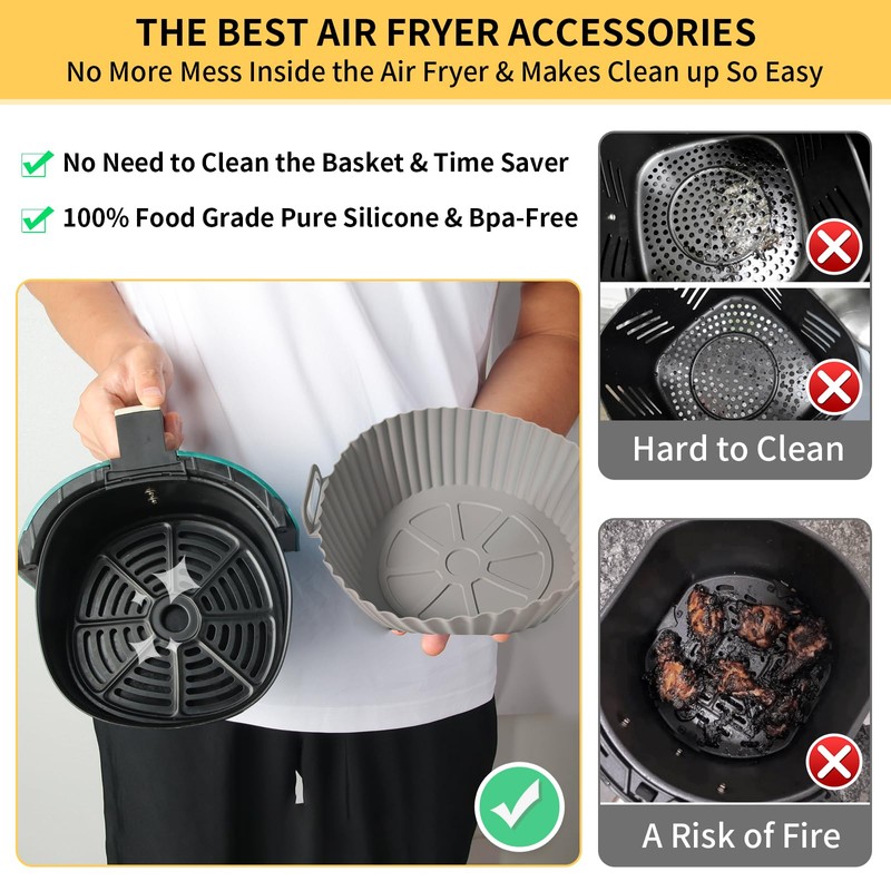 KKSMETIS Silicona Para Freidora de Aire,3 Piezas Reutilizable y Resistente