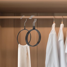 Alipis Scarf Ring Hangers Circle Hooks 10Pcs Belt Hanger Plastic Neckties Shawl Scarves Ring Organizer Closet Space Saver for Tie Belt Neckties Shawls Pashminas Black