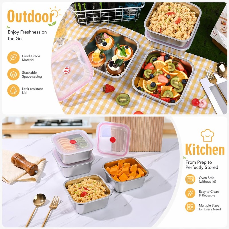 monoan 4 Pack Stainless Steel Sandwich Containers with Airtight Lids,