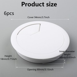 6 Pcs Desk Grommet, Desk Cable Hole, Cable Grommet, Tidy Wire Hole Cover Wire Organizers, 80 Mm/ 3.15 Inch Mounting Hole Diameter, for Home and Office Table Surface Port Hole Covers (White)