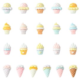 Ipotkitt 100pcs 4 Styles Ice Cream Themed Resin Cabochons Plastic Dessert Embellishments Cute Food Flat Back Charms for DIY Craft Jewellery Making