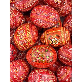 Religious Gifts 6 Red Hand Painted Ukrainian Wooden Easter Eggs Pysanky Pysanki 2 5/8 Inch