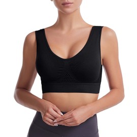 Sports Bras Women Seamless Bra Removable Pads Plus Size in Yoga Bralette Stretch Crop Tops Vest Wirefree Support Top Active for Gym Running Workout (Black,XL)