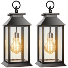 AYTPU 2 Pack Hanging Solar Lanterns Glass Solar Lights Outdoor Waterproof Upgraded Solar and AAA Battery Powered, for Outside Porch, Patio and Indoor Tables, Mantelpiece