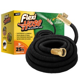 Flexi Hose Lightweight Expandable Garden Hose, No-Kink Flexibility, 3/4 Inch Solid Brass Fittings and Double Latex Core (25ft, Black)