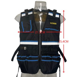 Dr.TOUGH Reflective Vest Safety Vest for Men Work Vest for Men Tool Vest with Multi-pockets and Zipper For Carpenters Electrician (Blue and Black)