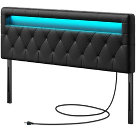 GREENSTELL Headboard for Full Size Bed with 60,000 DIY Color of LED Light, USB & Type C Post, Attach Frame, Height Adjustable, Black Wall Mounted Head Boards Only, Sturdy & Stable, Comfortable, Full