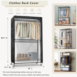 Alickwang Garment Rack Cover Only,600D Durable Dustproof Waterproof Clothing Rack Cover with Zipper,Oxford Fabric Clothes Rack Cover for Metal Garment Rack,Cover Only,Clear Front,45"Lx17.7"Wx80.3"H