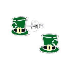 St Patricks Day Earrings .925 Sterling Silver (Irish Leprechaun)