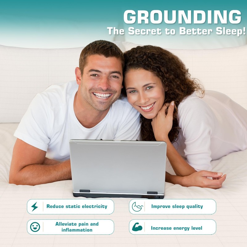 GRUENERDE Grounding Bed Sheets Grounding Fitted Sheet Queen Conductive Grounding