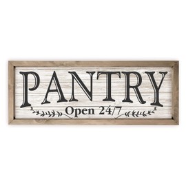 Pantry Open 24/7 Framed White Wood Rustic Style Wall Décor Sign 10x30