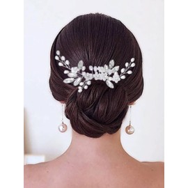 Yean Peine para novia con flores y perlas plateadas, accesorio para el pelo para mujeres y niñas