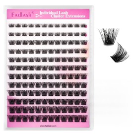 Fadlash Cluster Lashes Individual Lash 8-16mm Mixed Length Eyelashes 0.07mm D Curl Wispy Eyelashes Pre Glued Eyelash Beginner Friendly Soft Eyelashes Cluster