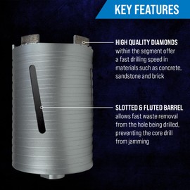 Mexco DCX90 Slotted Dry Core Drill, High-Performance Diamond Core for Drilling Masonry Materials - 65mm