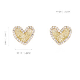 Yudisho Crystal Heart Earrings for Women, Anti-Allergy, Compact Earrings, Yellow Crystal Earrings, 0.43in*0.51in, Plastic, created citrine