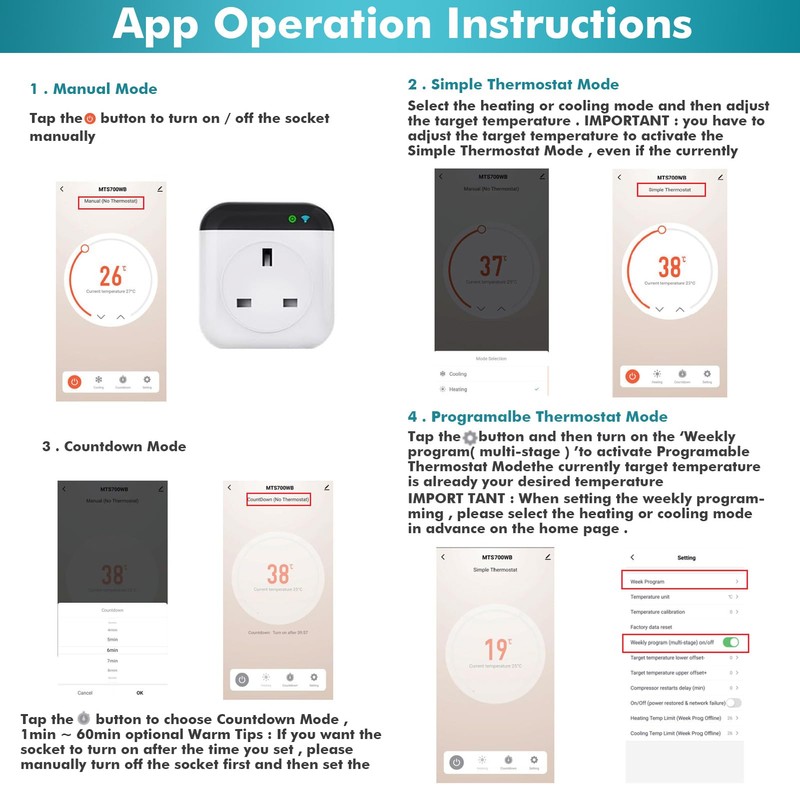 Jadeshay Thermostat, 10A Programmable WIFI thermostat Socket Digital Smart Heating