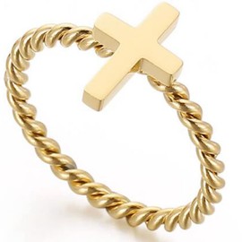 Jude Jewelers Stainless Steel Christian Sideways Cross Braided Band Wedding Statement Religious Ring (Gold, 8)