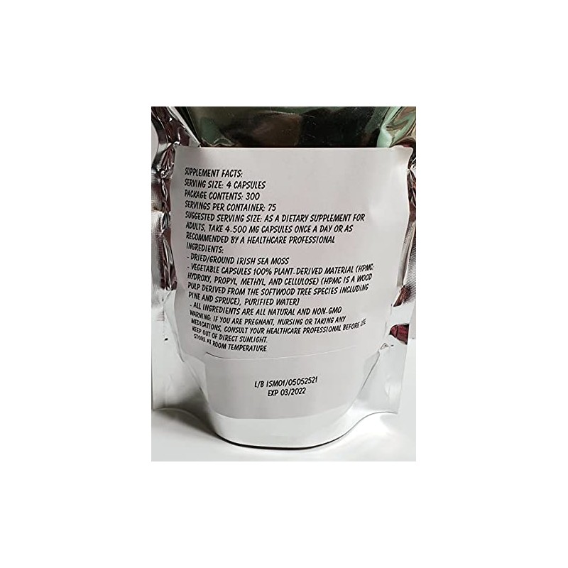 Irish Sea Moss Powder Capsules 300 Pack - Herbal Supplement