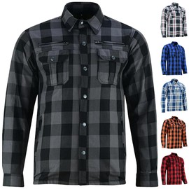 Daniel Smart Men's Motorcycle Shirt Plaid Biker Flannel Jacket Removable Sporty Armored, Zipper Closure & Water Resistant Gray