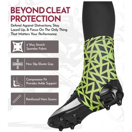 Exxact Sports Spats Football Cleat Covers - Keep Your Laces Tied and Cleats Clean, Football Spats for Cleats, Perfect for Baseball, Soccer, Lacrosse, Hockey (Neon Green, X-Large)