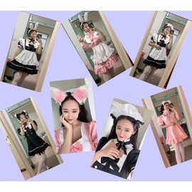 Irtysh Anime French Girls Bunny Maid Sweet Kawaii Costume Cosplay Dress Furry Cat Ear Gloves Socks Set, Black, XXL