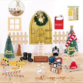 Pizsieat Gnome Door Set Christmas - Christmas Gnome Complete Set Including Secret Santa Letters, Camera, Express Box, Wooden Train, Construction Site, Signs & Many Other Accessories for Children DIY