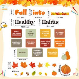 Janlaugh 64 Pcs Fall Bulletin Board Decorations Set Fall into Healthy Habits Paper Cutouts Colorful Maple Leaf Pumpkin Cutouts Decor for Teacher Classroom School Office Chalkboard Wall Supply