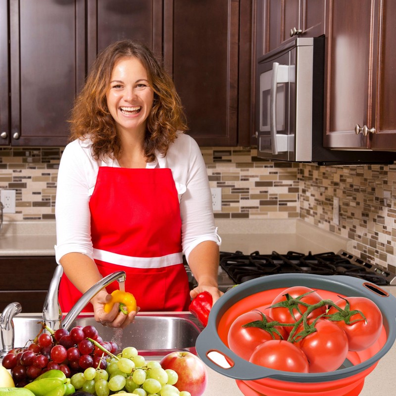 Red Kitchen Strainer Colander Set - 2 PCS Silicone Food