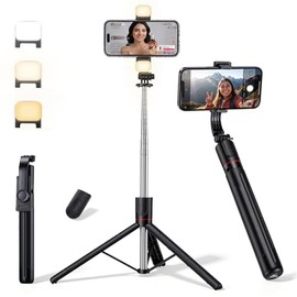 170cm Trípode Bluetooth con Luz de Relleno, Palito Selfie Plegable y Portátil para Viaje, Soporte Extensible para Transmisión en Vivo, Videollamadas y Fotos, Compatible con Todos los Teléfonos Móviles