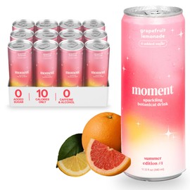 Moment Botanical Soda Soft Drink (Shark Tank) - SPARKLING Non Alcoholic Drinks | Grapefruit Lemonade | L-Theanine & Ashwagandha for Calm & Clarity | 0 Added Sugar 0 Caffeine | 12-pack
