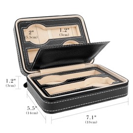 DODAMOUR 4 Slot Travel Watch Case, Vegan leather Watch Travel Storage Box Zipper Case, Portable Watch Holder Organizer for Men (Black)