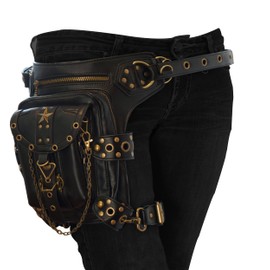 Black Fanny Waist Bag for Women of Steampunk Punk Rock Fashion Multiway Carry Style (black star)