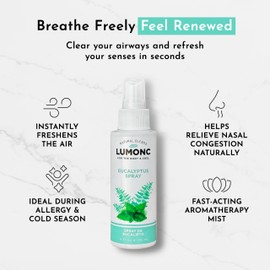 Lumonc Eucalyptus Spray – Natural Respiratory Support & Pillow Mist with Essential Oils – Breathe Better with Aromatherapy – Made in USA – 4oz