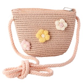 JAHEMU Girls' Bags Flower Straw Bag with Zip Straw Bag Crossbody Bag Straw Shoulder Bag for Holiday Travel Outdoor Activities, yellow