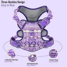 Purple Dog Harness with Ethnic Pattern for Big Dog, Like English Bulldog Doberman Husky Rottweiler Labrador, Easy to Put on and Take Off, No Pull Easy Walk Escapeproof No Choke, Large