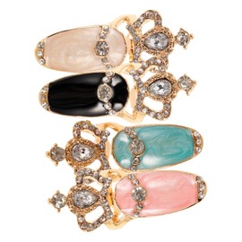 FOMIYES 4pcs Rhinestone Crown Knuckle Nail Rings Set Shiny Nail Art Decoration for Daily Wear Includes White Blue Black and Pink Colors Stylish Friends and Family