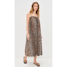 Ganni Women's Printed Cotton Midi Strap Dress, Leopard, 10